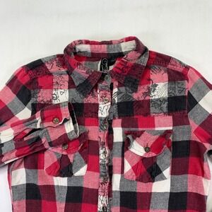 Mecca Femme Womens Plaid Flannel Shirt Small Long Sleeve Red Black Buttons Y2k